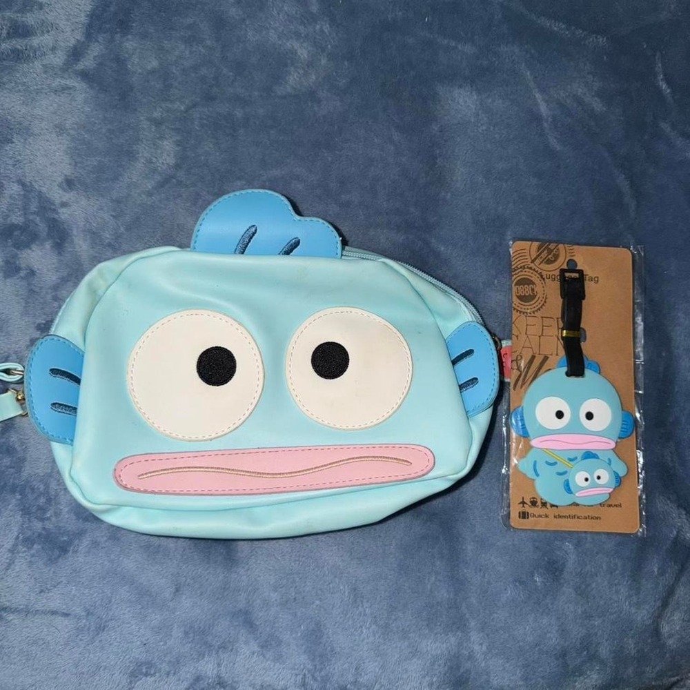 Blue and white fish shaped crossbody bag